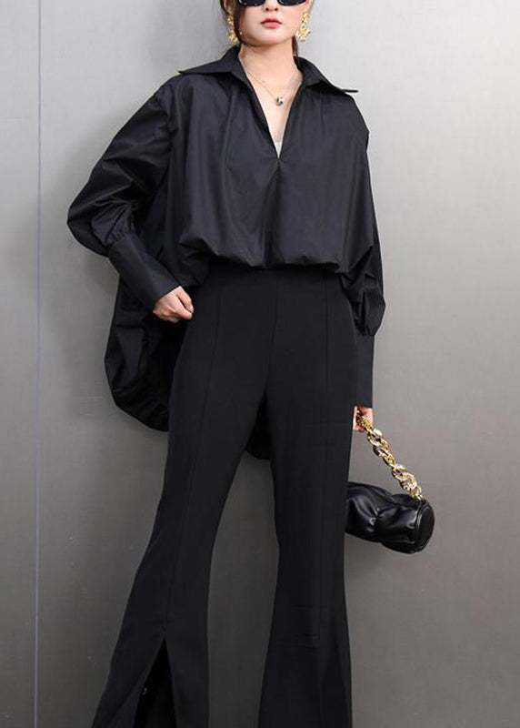 Simple White Peter Pan Collar Low High Design Shirts Spring