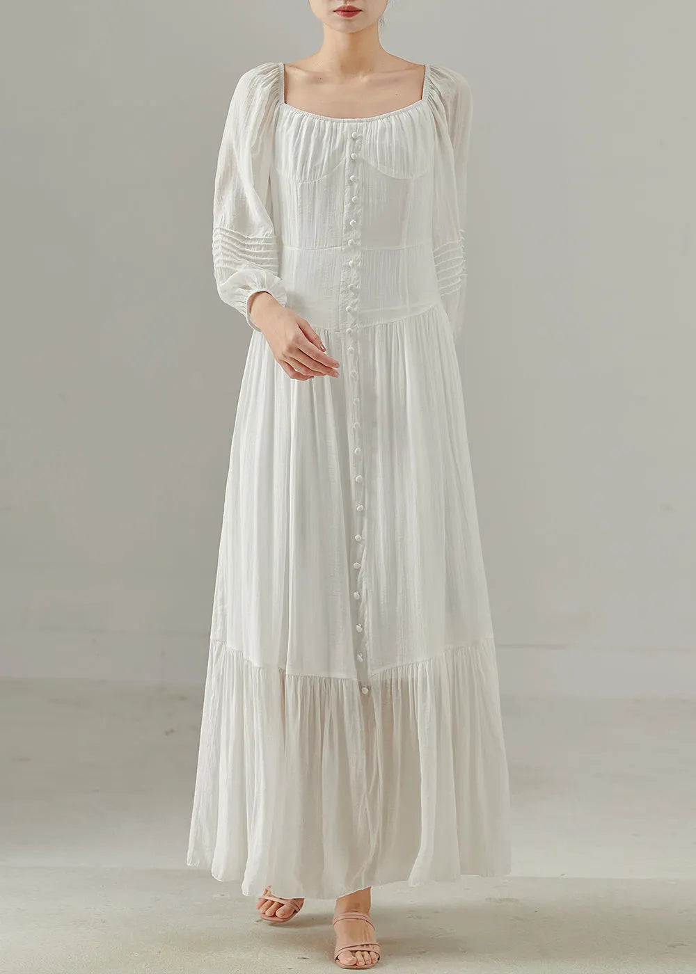 Italian White Square Collar Cotton Holiday Dress Spring
