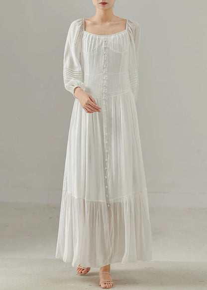 Italian White Square Collar Cotton Holiday Dress Spring