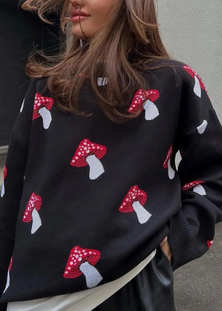 Grey O Neck Jacquard Thick Knit Sweater Fall