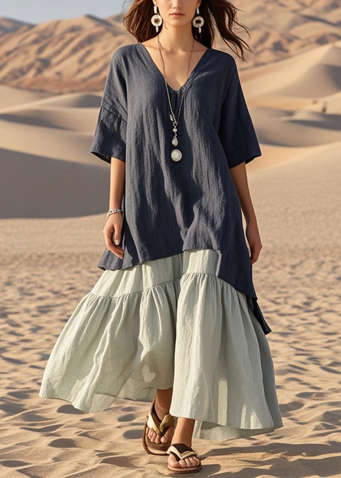 Black Oversized Patchwork Cotton Holiday Dress Summer
