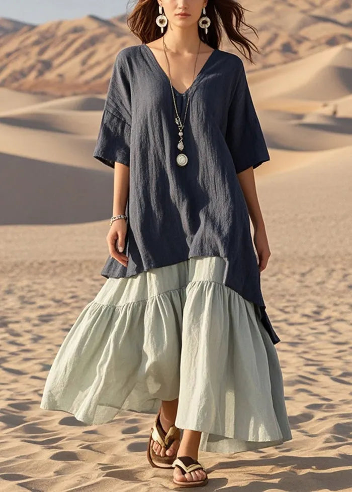 Black Oversized Patchwork Cotton Holiday Dress Summer