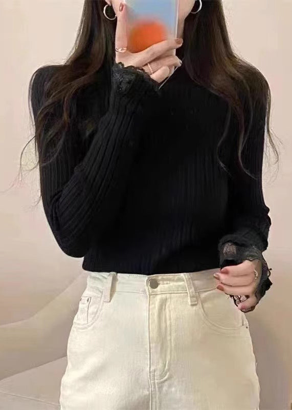 White Lace Patchwork Knit Sweaters Fall