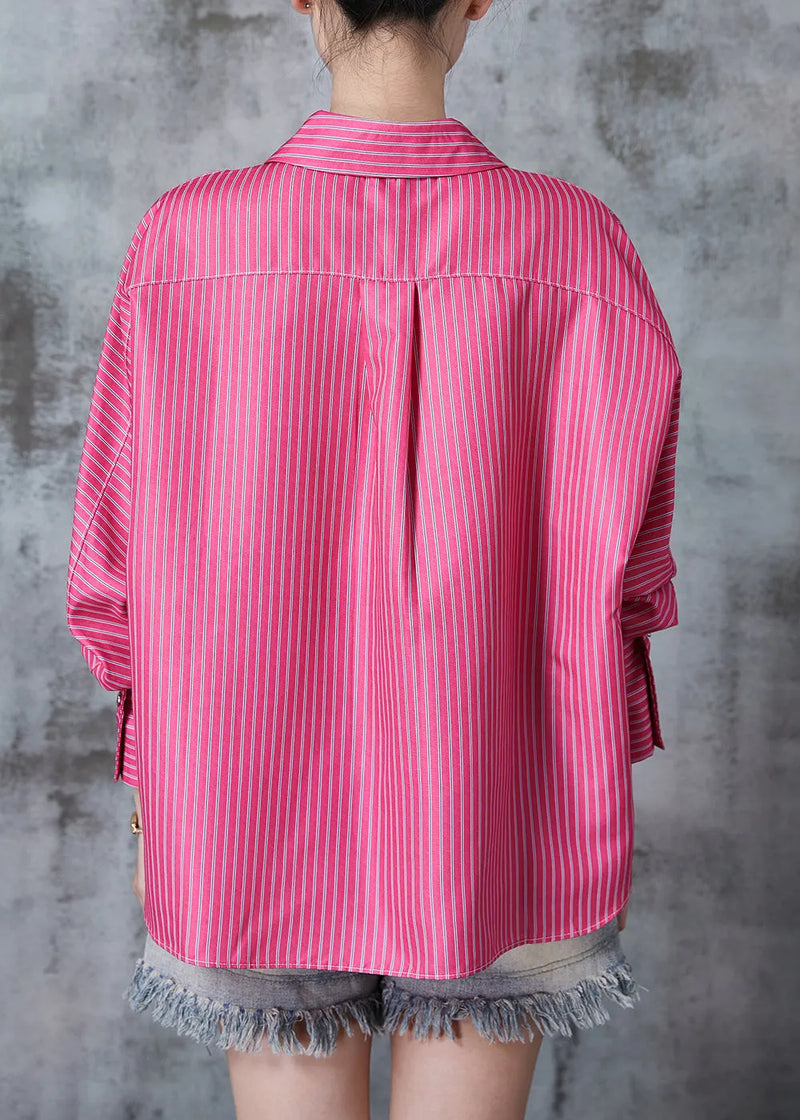 Rose Peter Pan Collar Striped Cotton Shirts Fall