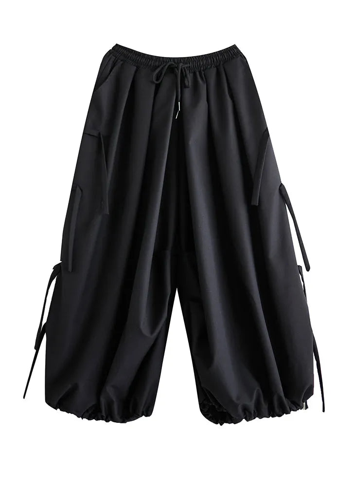 Black Tasseled Oversized Cotton Harem Pants Spring