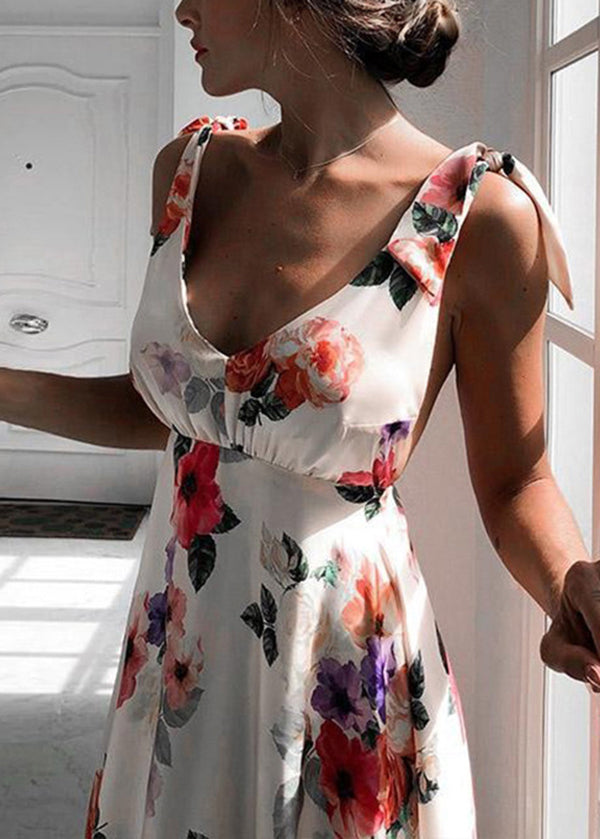 Backless Print Lace Up Chiffon Spaghetti Strap Dress Summer
