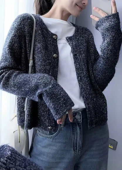 Grey O Neck Button Cozy Wool Knit Cardigans Fall