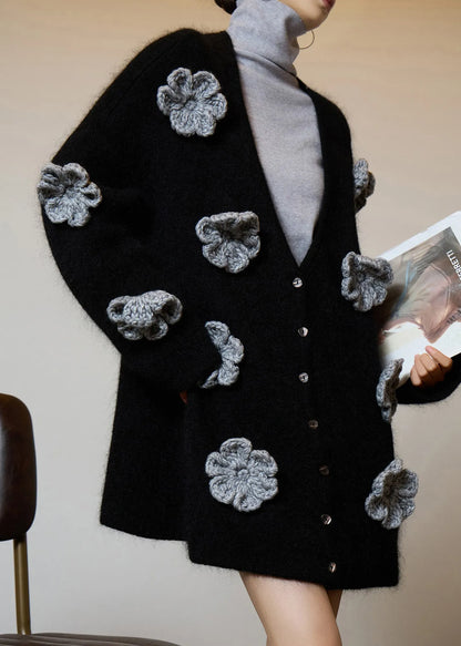 Boutique Black V Neck Button Knit Cardigans Fall