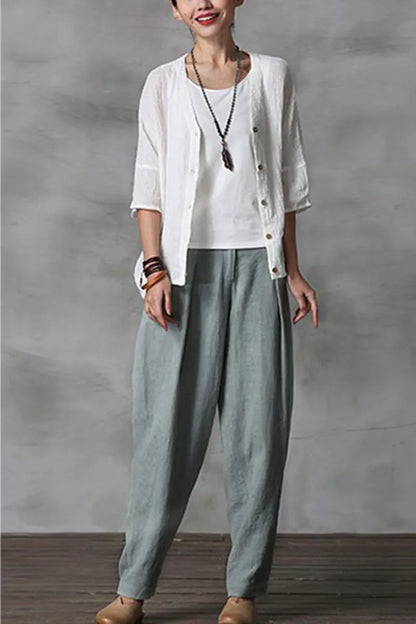 Long Cotton Linen Pencil Pants Loose Turnip Pants
