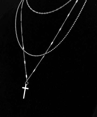 Diy Silk Stainless Steel Multilayer Cross Pendant Necklace