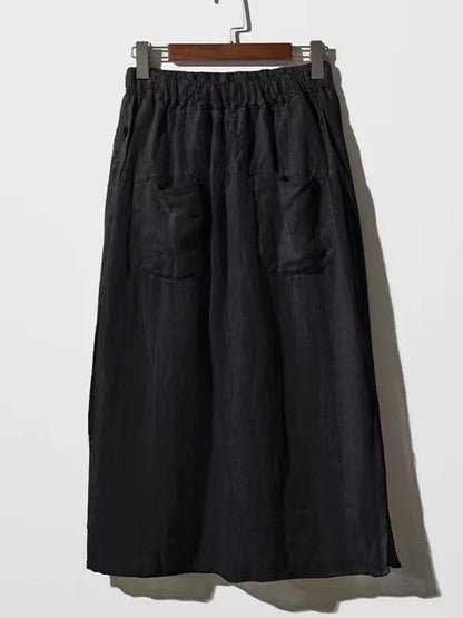 100% Linen Cotton Wide-leg Skirt Pants