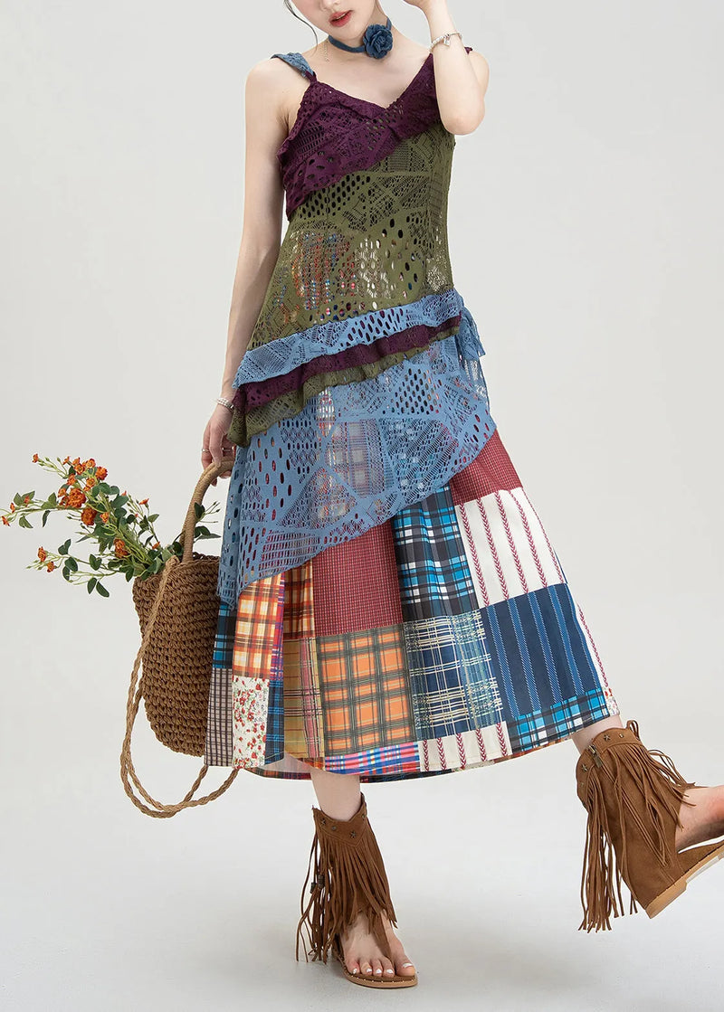 Hollow Knitted Asymmetrical Suspender and Skirt Set Summer