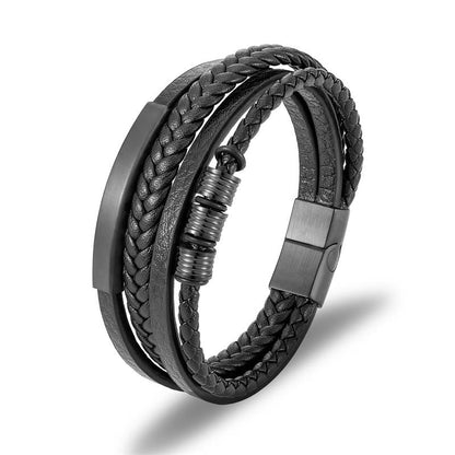 Buddha Stones Leather Multi-layer Titanium Steel Balance Braided Magnetic Buckle Bracelet