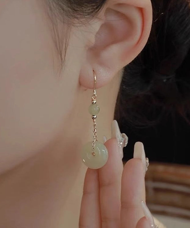 Cyan Sterling Silver Overgild Jade Ping Buckle Drop Earrings