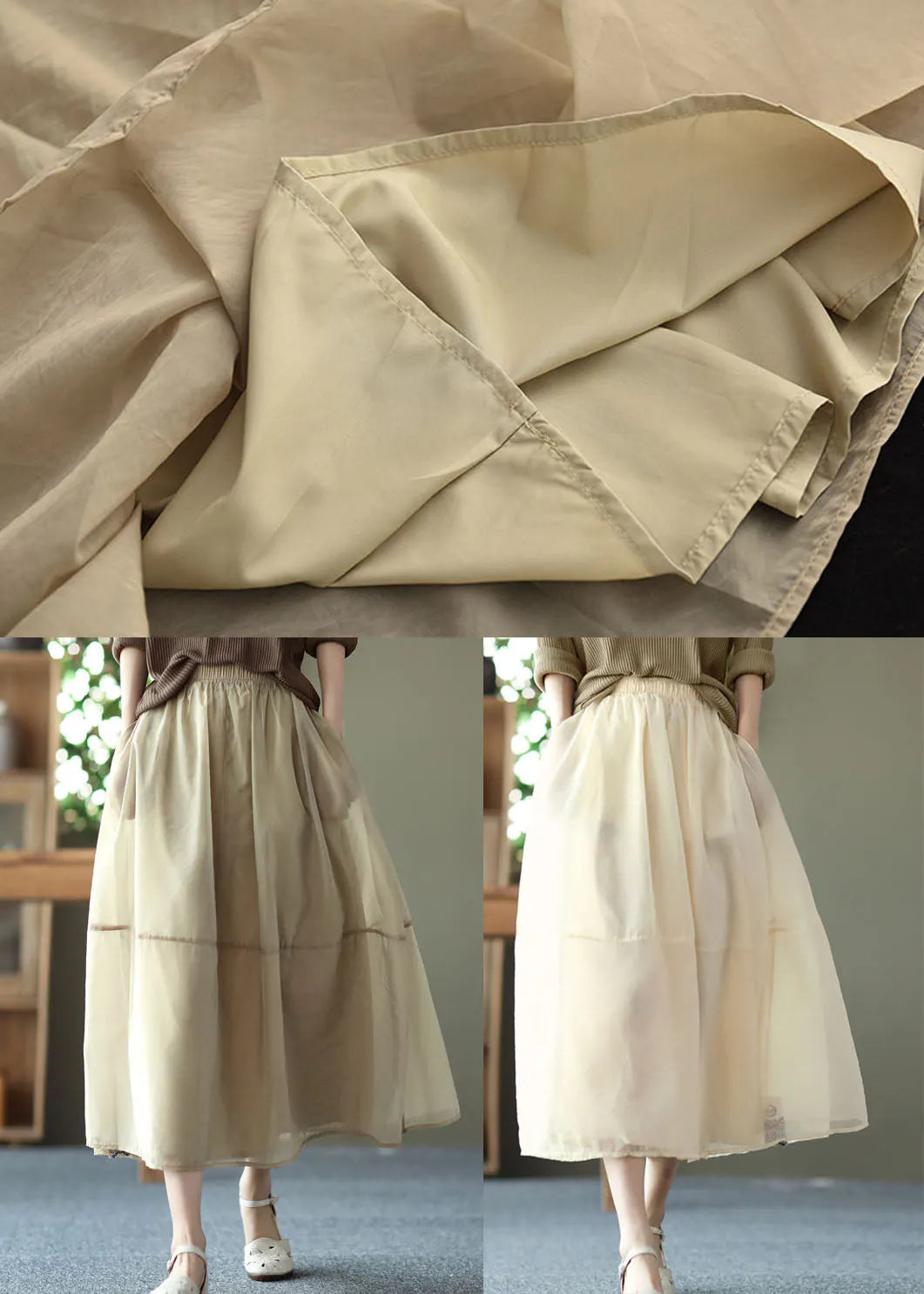 Apricot Patchwork Tulle a Line Skirt Summer