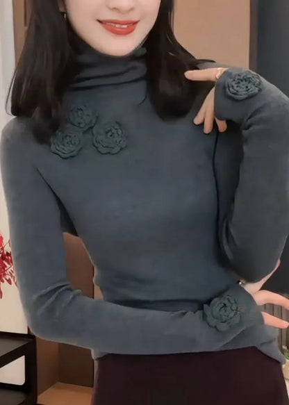 Fitted Purple Hign Neck Patchwork Knit Sweaters Fall