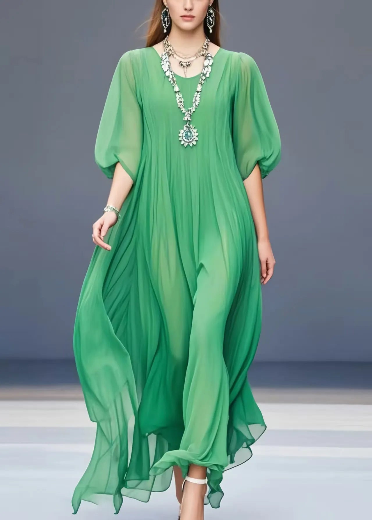 Grass Green Oversized Draping Chiffon Dress Summer