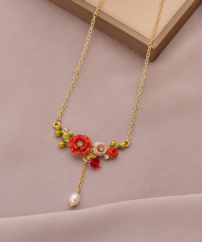 Gold Sterling Silver Alloy Pearl Tassel Pendant Necklace