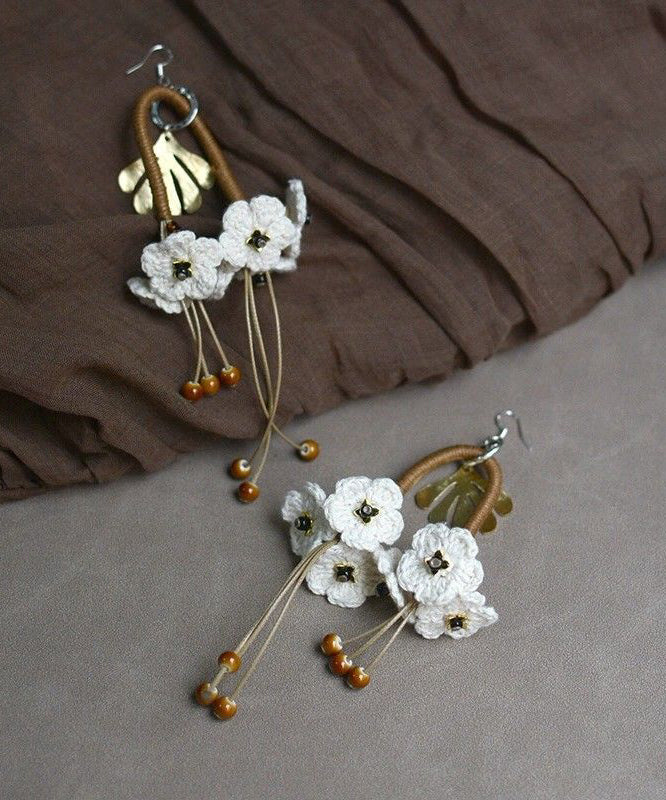 Unique White Stainless Steel Tassel Drop Earrings
