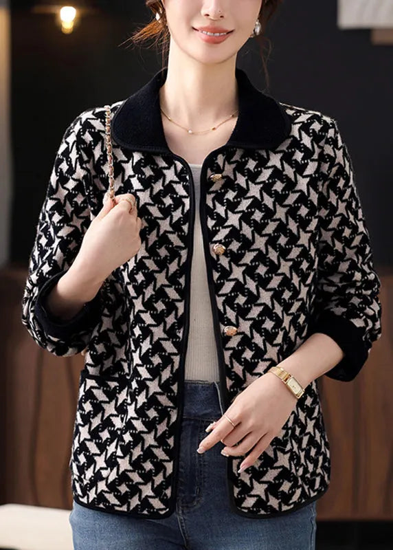 Black Knit Cardigans Peter Pan Collar Fall