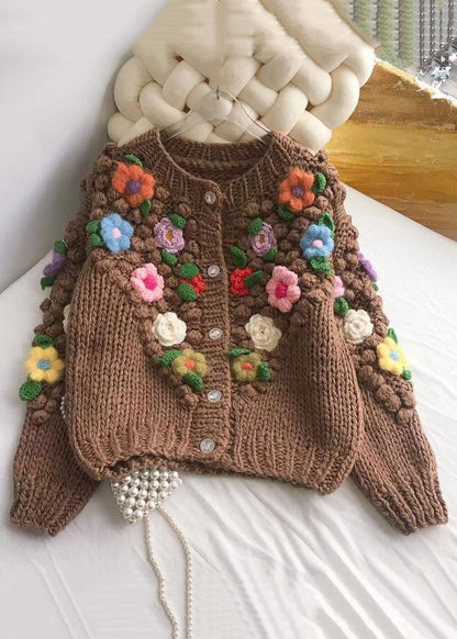 Brown Button Cozy Patchwork Cotton Knit Coats Winter