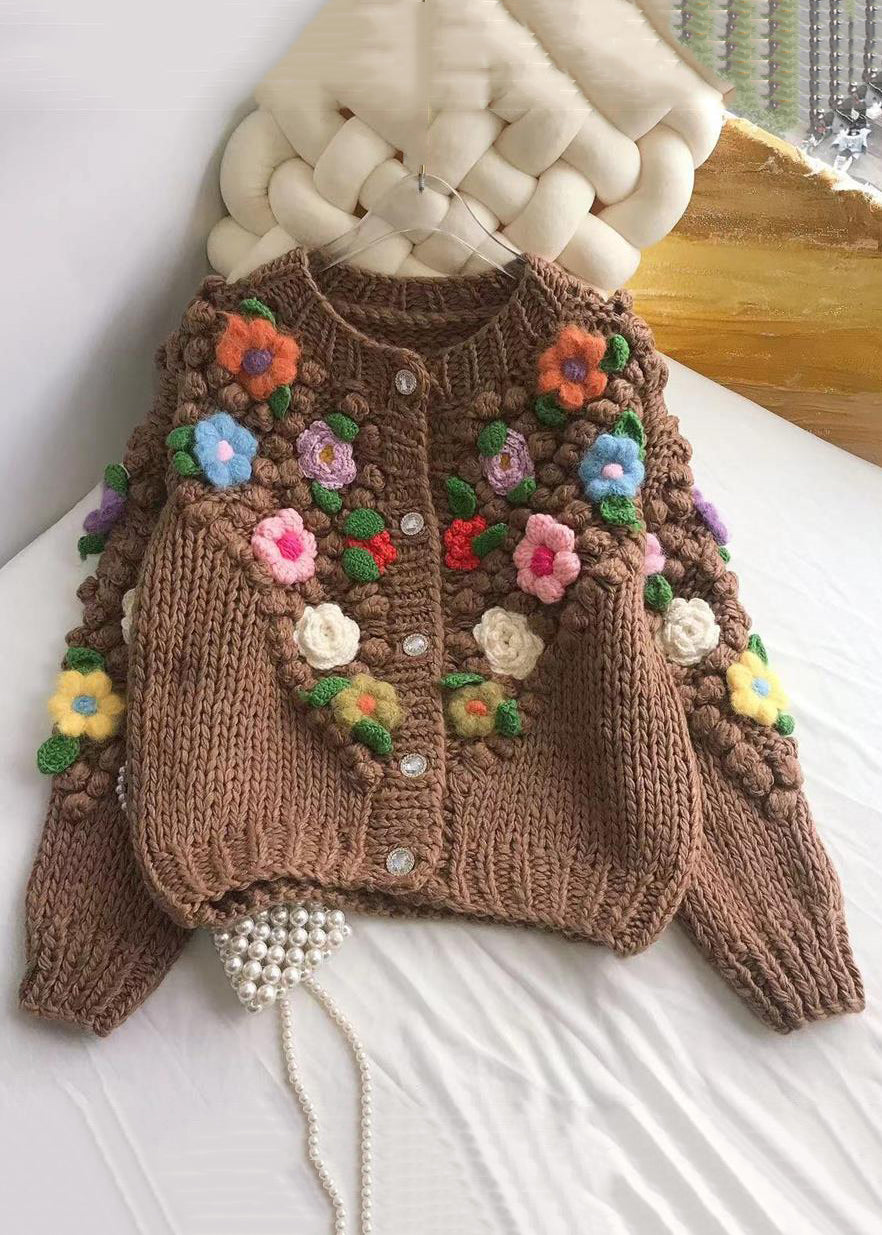 Brown Button Cozy Patchwork Cotton Knit Coats Winter