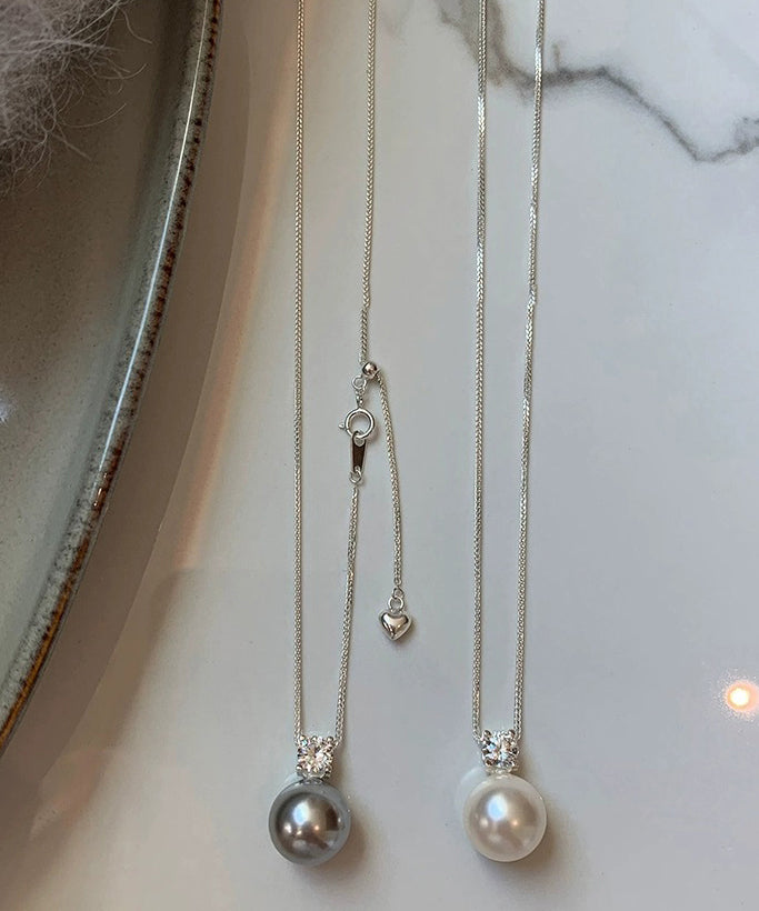 Original Design White Sterling Silver Zircon Pearl Sweater Pendant Necklace