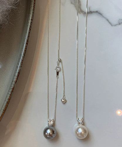 Original Design White Sterling Silver Zircon Pearl Sweater Pendant Necklace