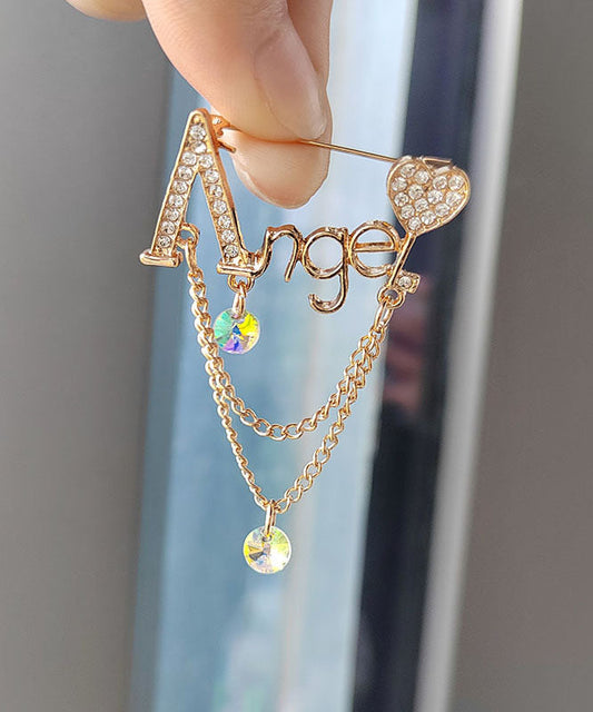 Alloy Inlaid Graphic Zircon Chain Tassel Brooches