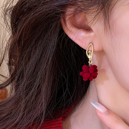 New Year Red Sterling Silver Alloy Flocking Drop Earrings