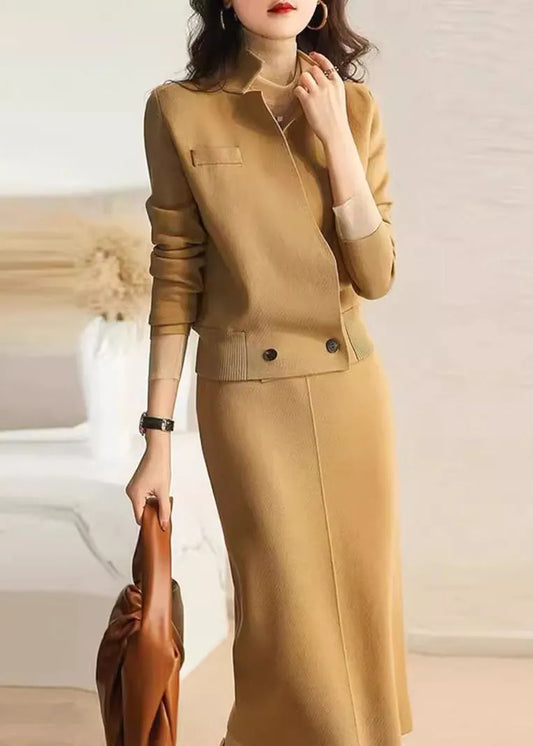 Camel Top and Skirts Knit 2 Piece Outfit Fall
