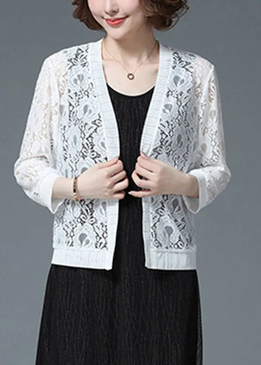 White Hollow Out Lace Upf 50+ Cardigan Long Sleeve