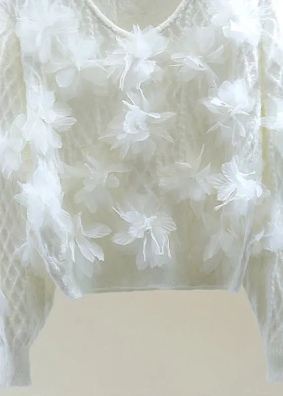 White O-neck Cotton Knit Sweater Winter