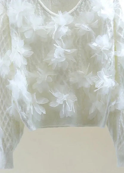 White O-neck Cotton Knit Sweater Winter