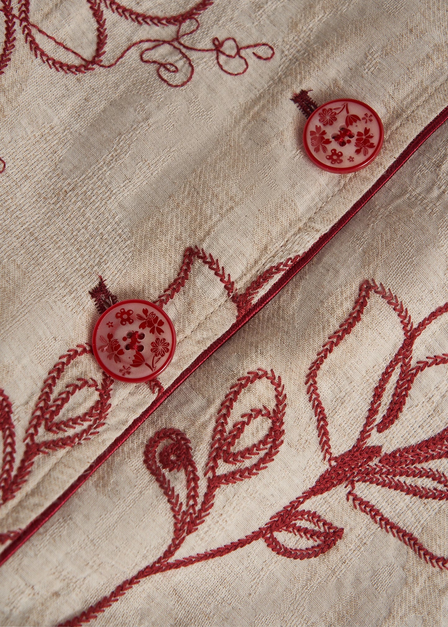 Beige Embroidered Pockets Linen Coats Fall