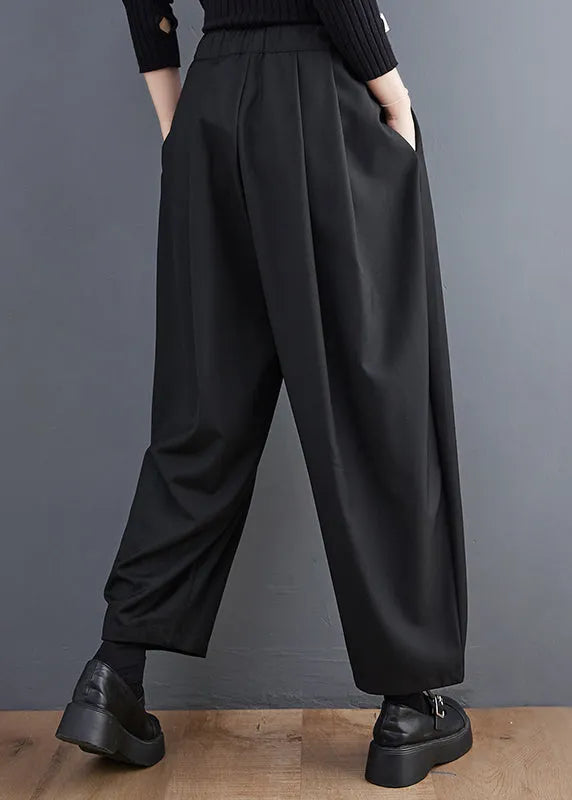 Grey Pockets Elastic Waist Cotton Crop Pants Spring