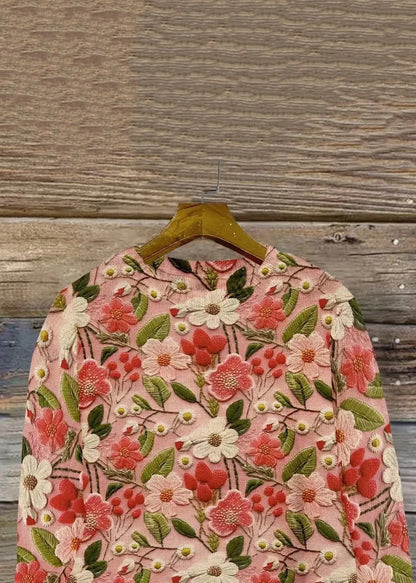 Pink O Neck Knitting Cotton Sweaters Spring