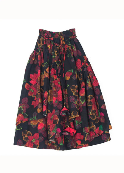Wrinkled Asymmetrical Print Patchwork Cotton Skirt Fall