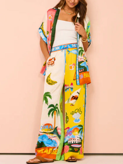 Vacation Beach Sunny Summer Style Printed Two Piece Set - Top