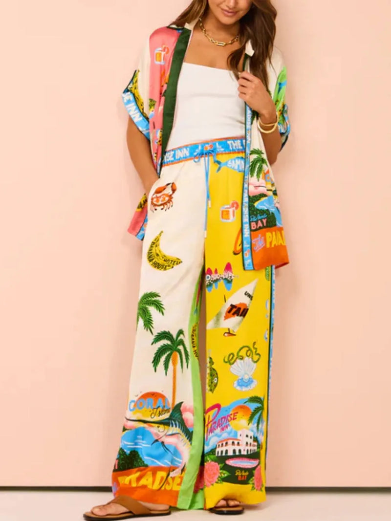 Vacation Beach Sunny Summer Style Printed Two Piece Set - Top