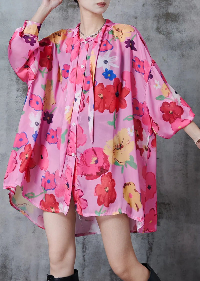 Art Rose Oversized Print Chiffon Shirt Top Fall