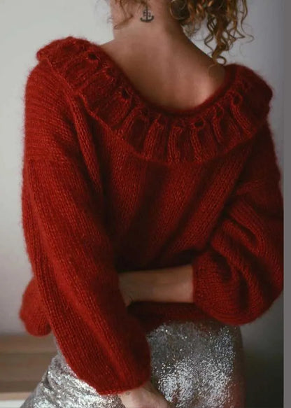 Red Peter Pan Collar Oversized Knit Pullover Winter