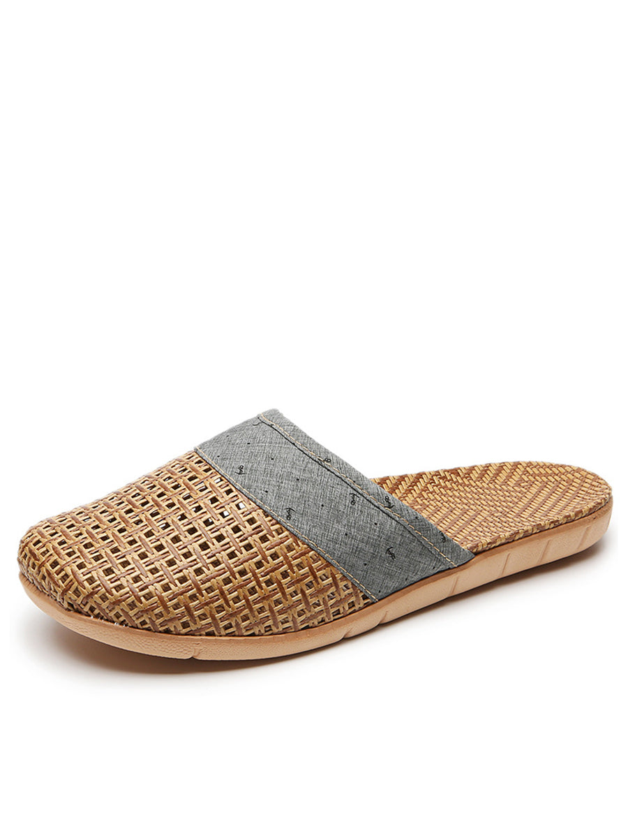Summer Bamboo Weaving Spliced Slippers