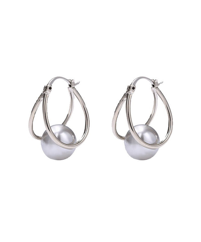 New Geometric Line Pearl Earrings Buckle