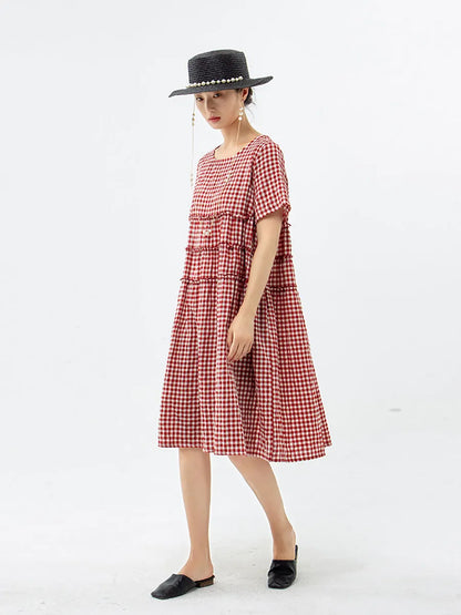 100%cotton Short Sleeve Plaid Dress