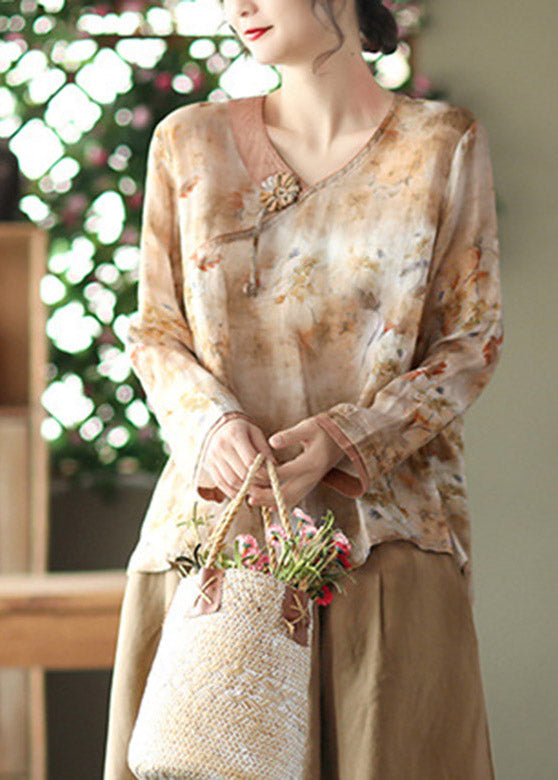 Fine Khaki Linen Blouse Tops Summer