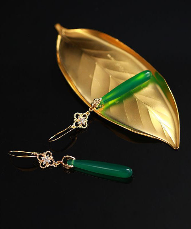 Green Agate Copper Overgild Tassle Drop Earrings