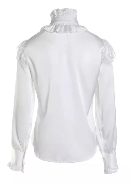 French White Ruffled Lace Tulle Patchwork Chiffon Tops Spring