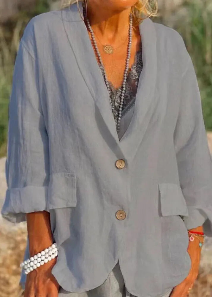 White Pockets Button Cotton Coats Fall