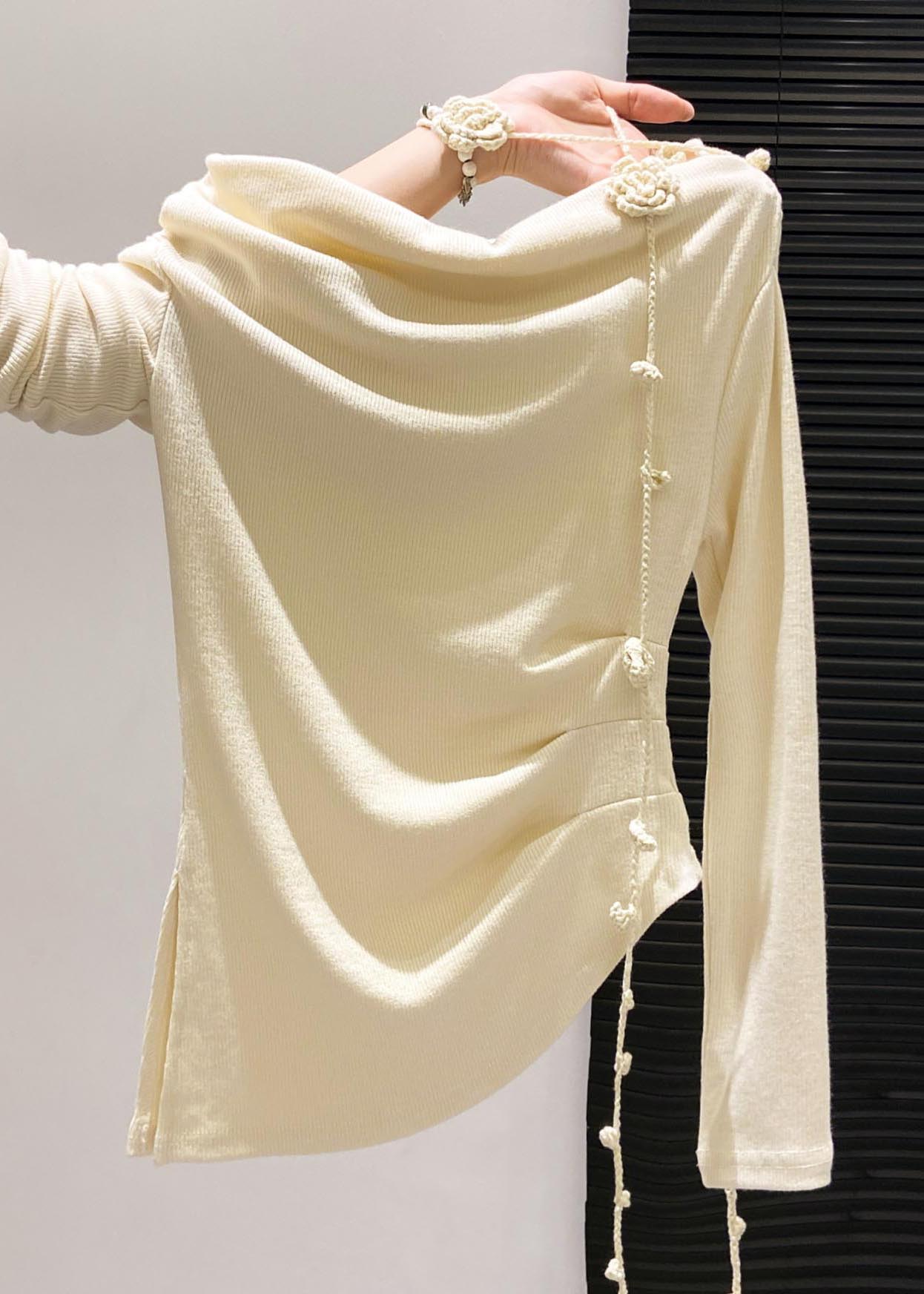 Handmade Yellow Asymmetrical Wrinkled Cotton Blouses Fall
